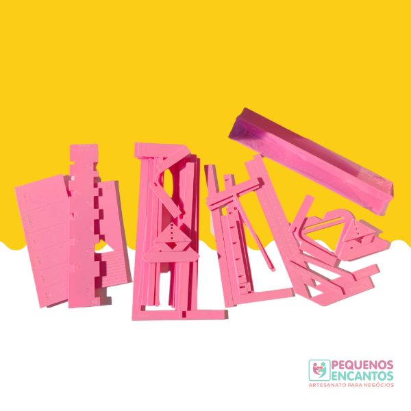 Meu Kit Perfeito - Super Kit de Gabaritos de Acrílico Completo com Caixa de MDF ROSA BEBÊ Gabaritos- Acrílico 3mm
