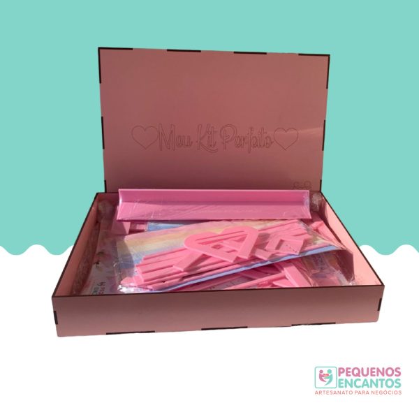 Meu Kit Perfeito - Super Kit de Gabaritos de Acrílico Completo com Caixa de MDF ROSA BEBÊ Gabaritos- Acrílico 3mm
