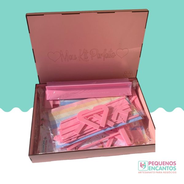 Meu Kit Perfeito - Super Kit de Gabaritos de Acrílico Completo com Caixa de MDF ROSA BEBÊ Gabaritos- Acrílico 3mm