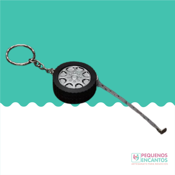 kit com 3 chaveiro Trena Formato Pneu