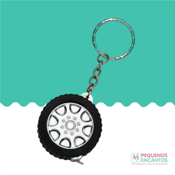 kit com 3 chaveiro Trena Formato Pneu