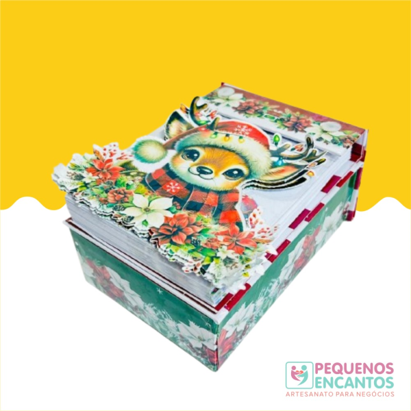 4 kits de caixa cartonada com bloquinho de natal acoplado