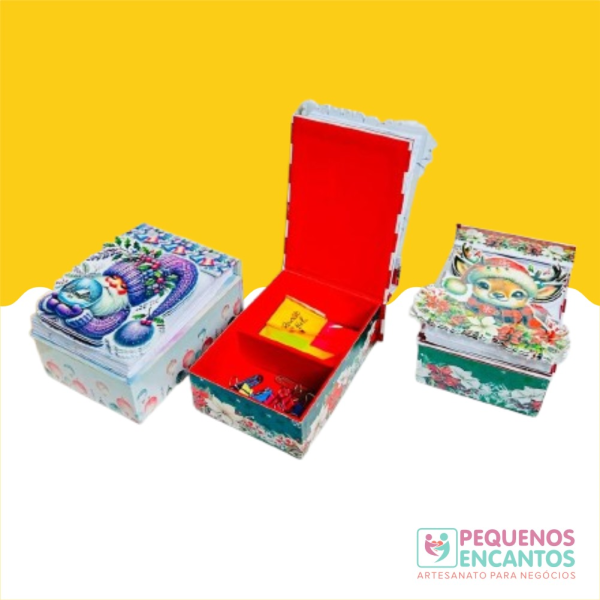 4 kits de cartonagem para confecção de caixa com bloquinho acoplado