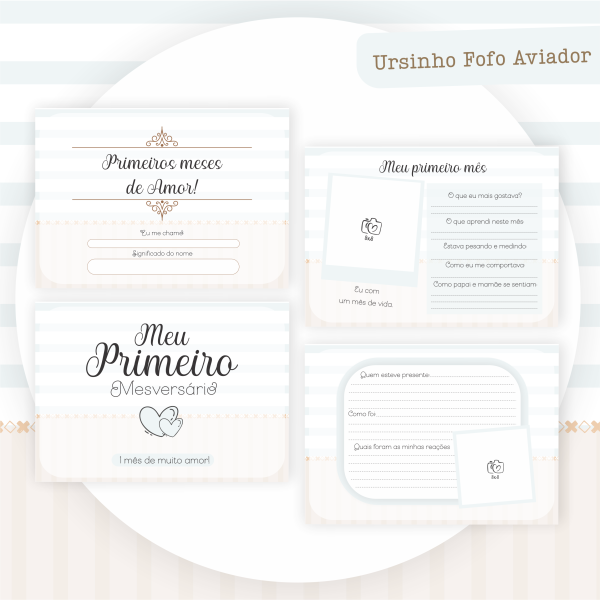 Kit Faça você mesmo Livro Mêsversário Ursinho aviador A5