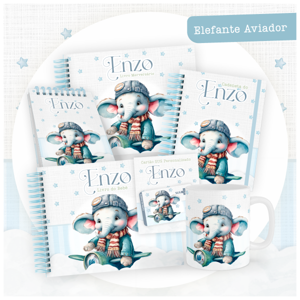 Kit Faça você mesmo Livro Mêsversário Elefantinho Aviador A5  Notificações