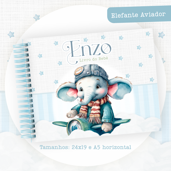 Kit Faça você mesmo Livro Mêsversário Elefantinho Aviador A5  Notificações