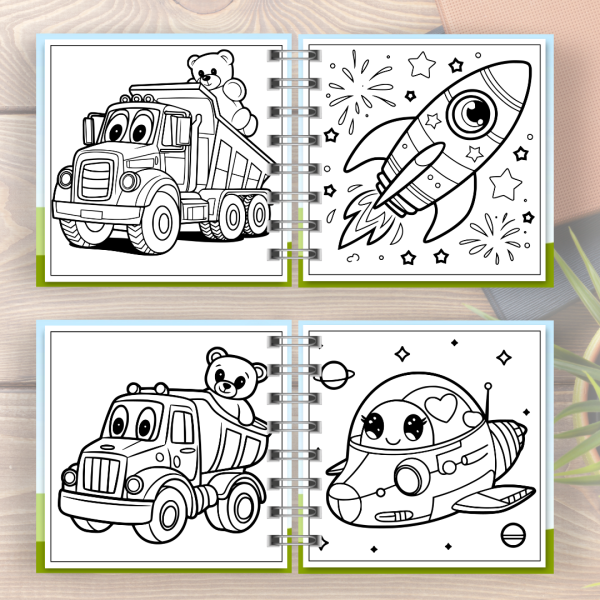 Livro de colorir Cute Vehicles