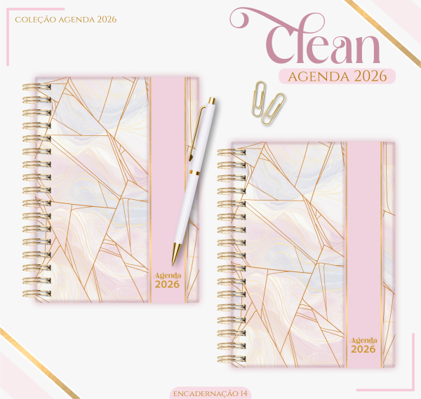 Agenda 2026 Personalizada "Coleção Clean" (Mármore Geométrico) + Brindes e Kits com Caneca