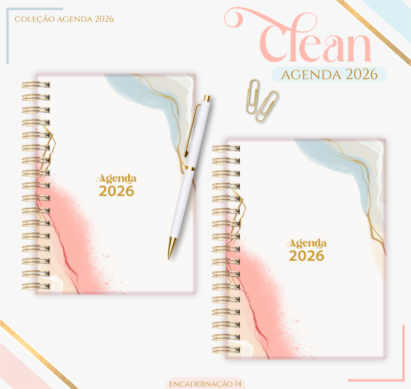 Agenda 2026 Personalizada "Coleção Clean" + Brinde Marcador (Opção de Kits com Caneca)