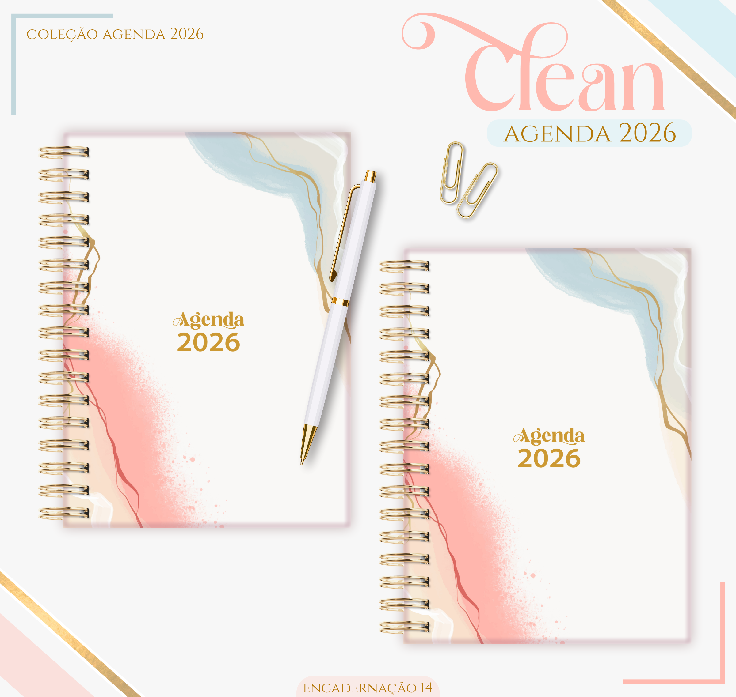 Agenda 2026 Personalizada "Coleção Clean" + Brinde Marcador (Opção de Kits com Caneca)