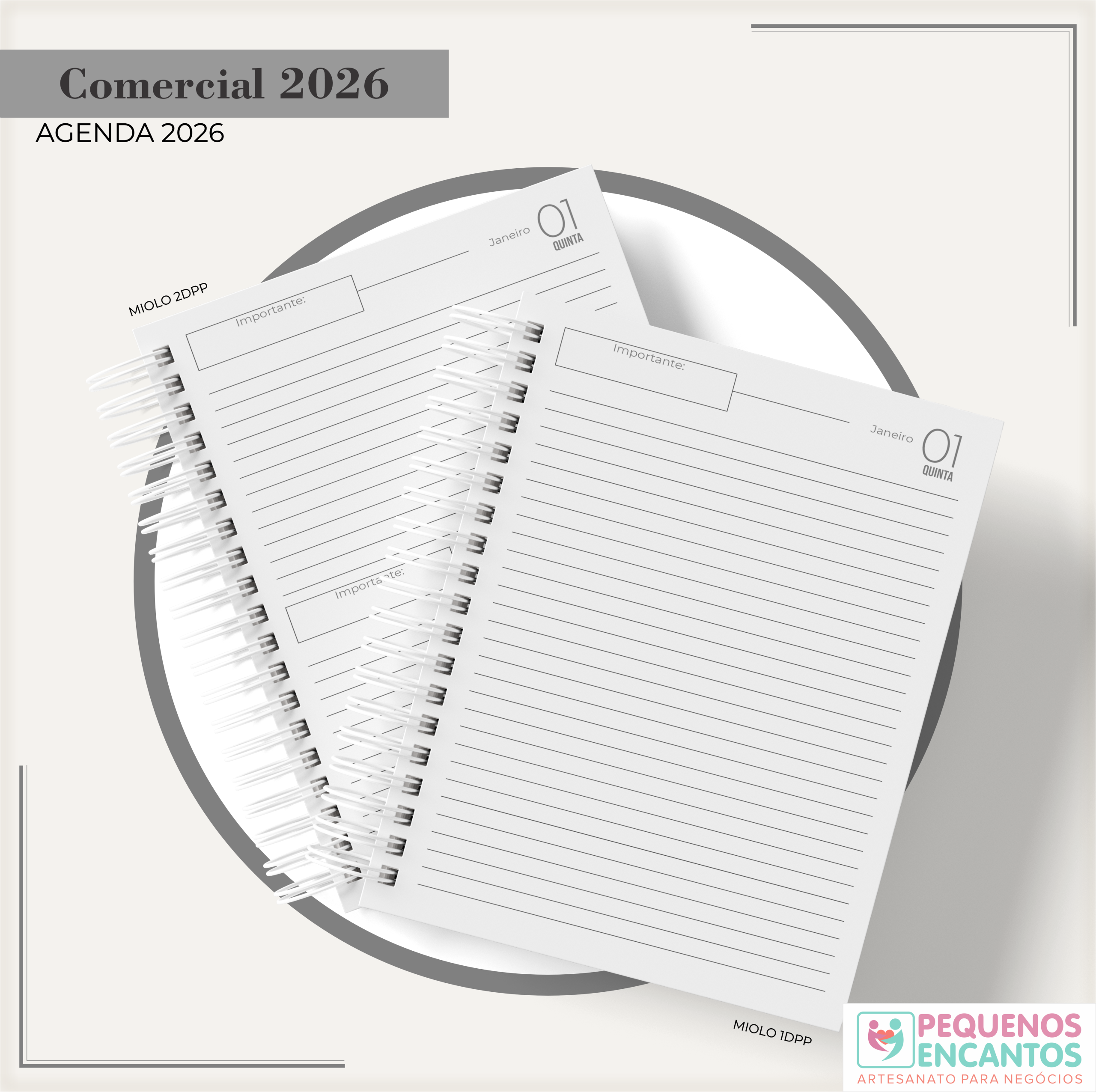 Agenda 2026 Comercial / Empresarial Personalizada (Capa Holográfica com Sua Logo)