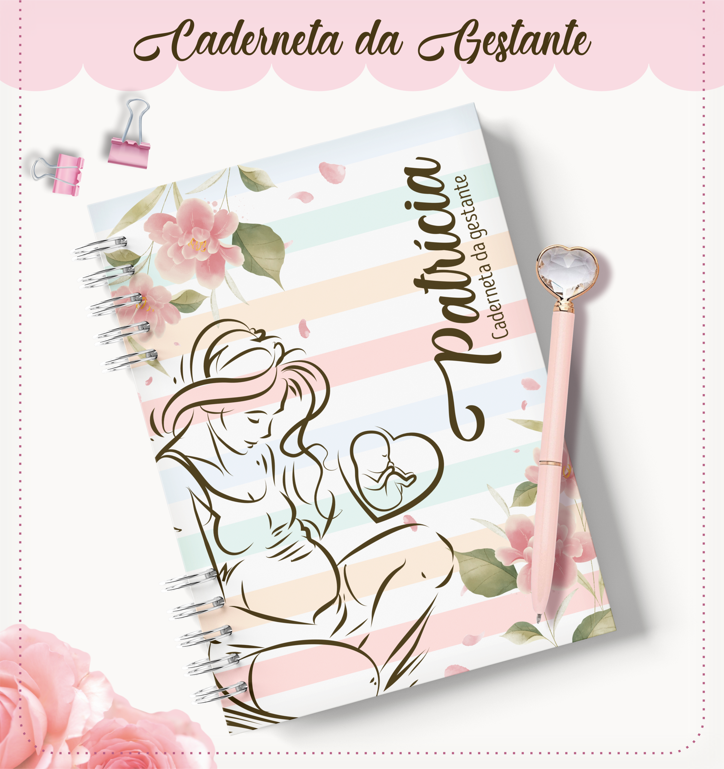 Caderneta da Gestante Personalizada (Diário de Gravidez) - Opções de Kits de Luxo com Caneca