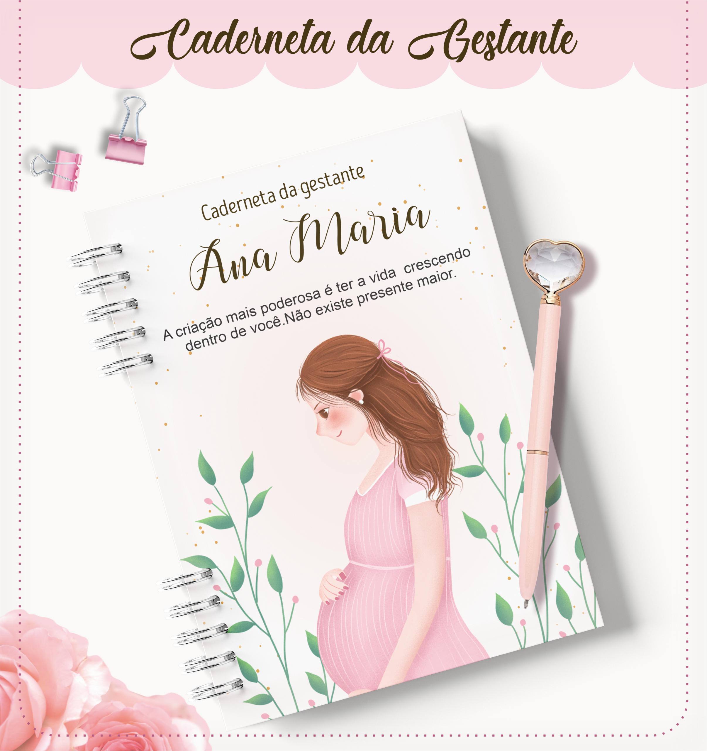 Caderneta da Gestante Personalizada (Diário de Gravidez) - Opções de Kits de Luxo com Caneca