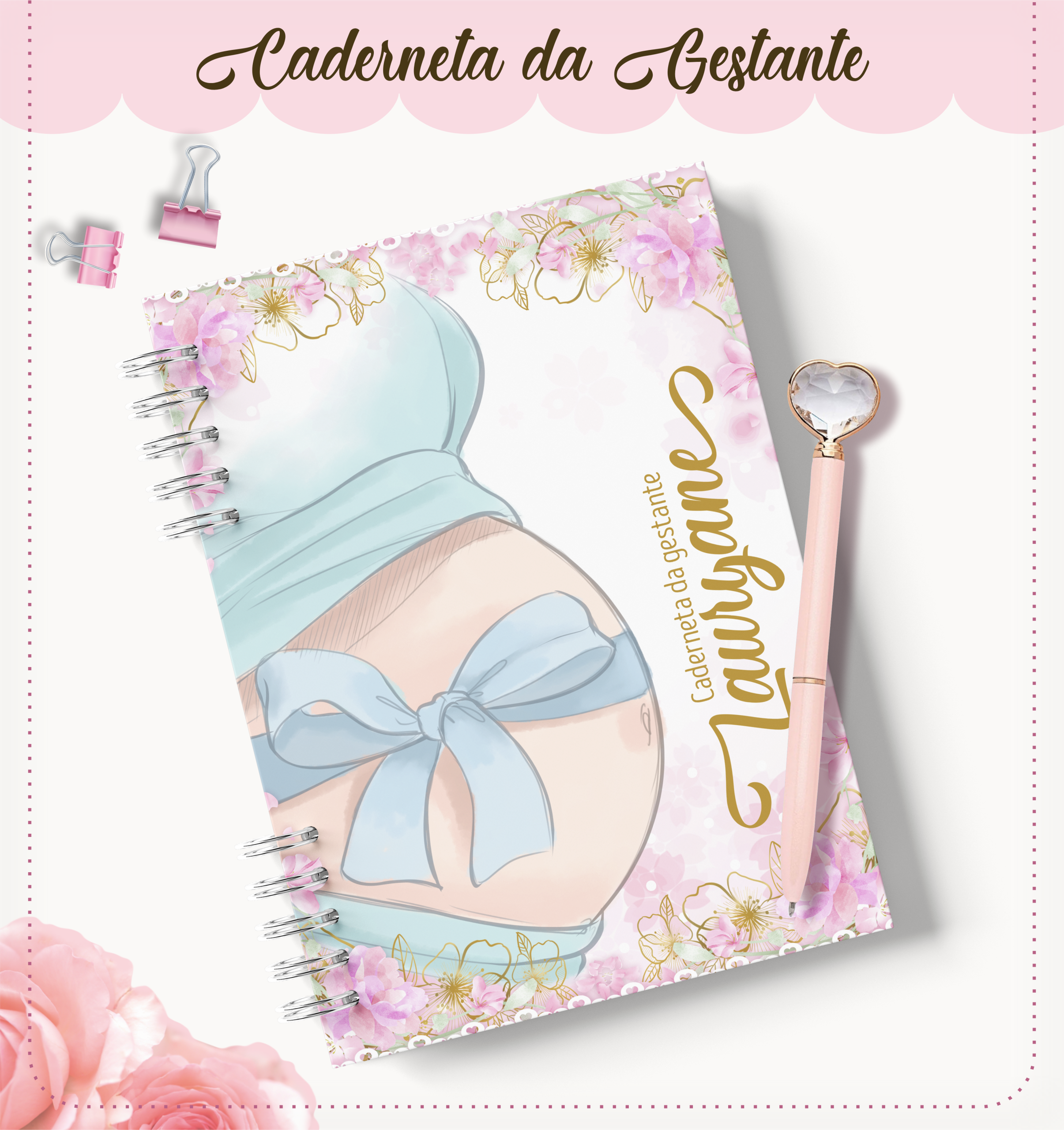Caderneta da Gestante Personalizada (Diário de Gravidez) - Opções de Kits de Luxo com Caneca