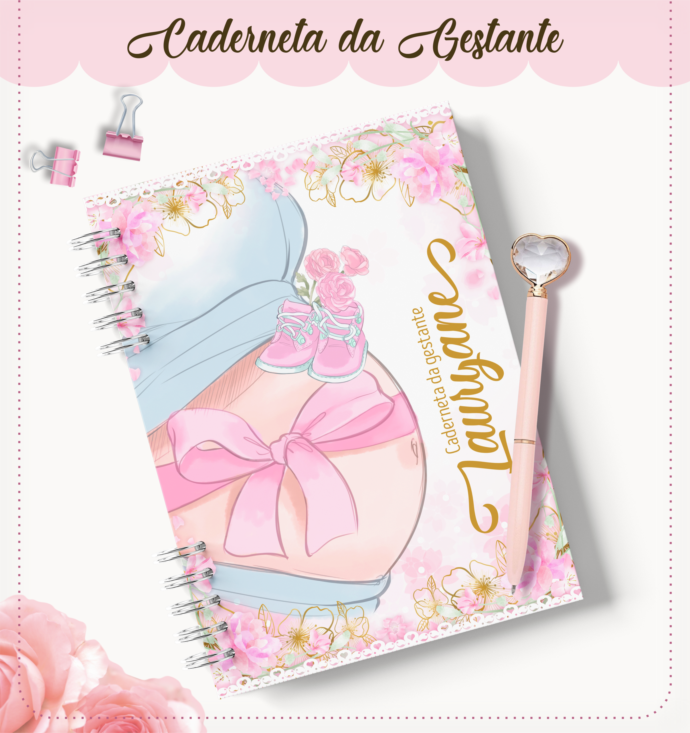 Caderneta da Gestante Personalizada (Diário de Gravidez) - Opções de Kits de Luxo com Caneca