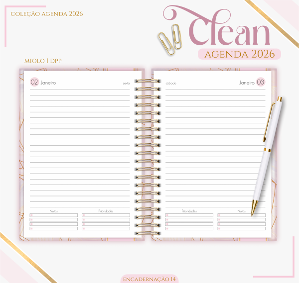 Agenda 2026 Personalizada "Coleção Clean" (Mármore Geométrico) + Brindes e Kits com Caneca