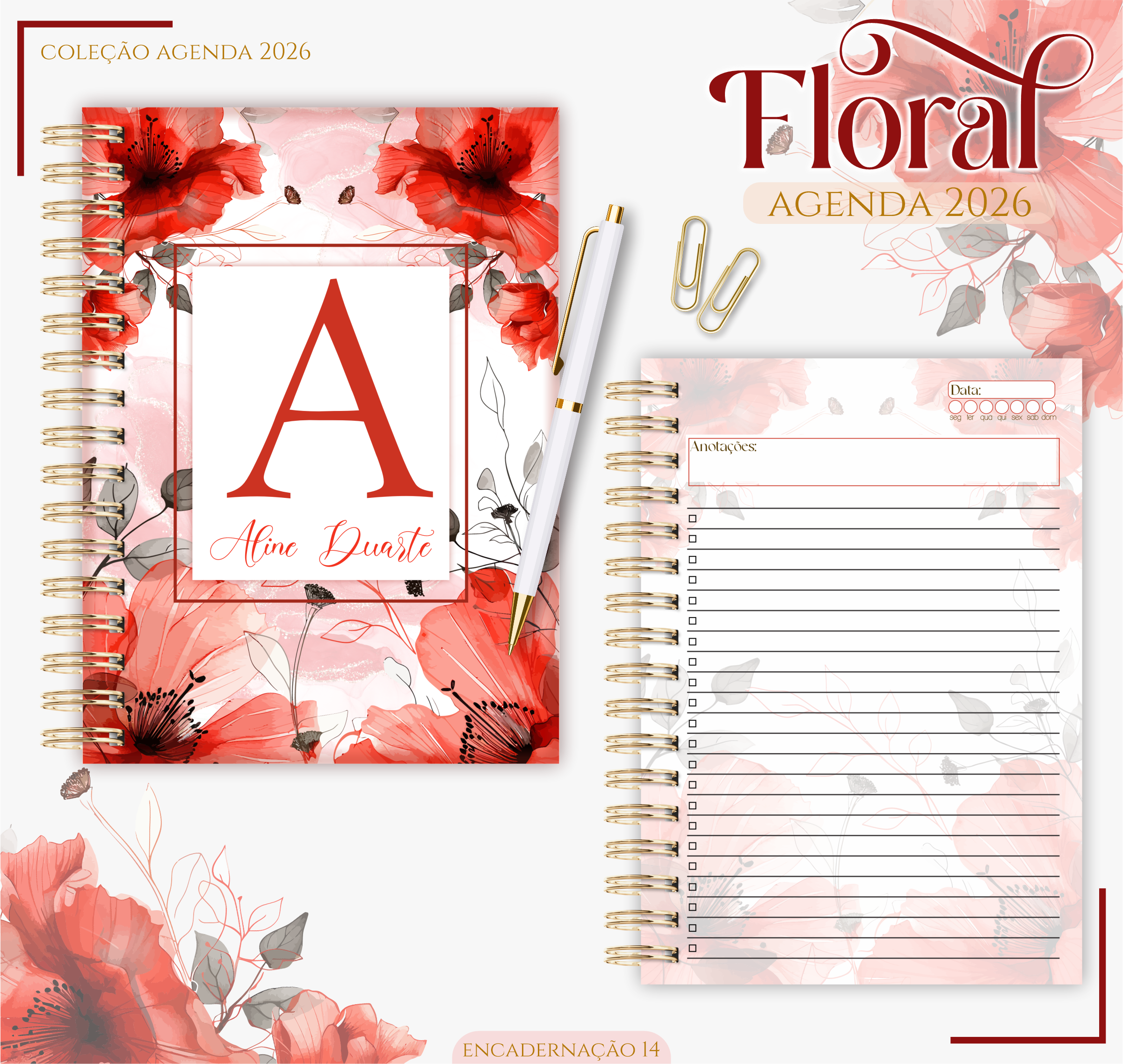 Kit Papelaria Fina de Luxo - Agenda/Planner e Bloco Personalizado com Nome (Inclui Caixa Rígida)