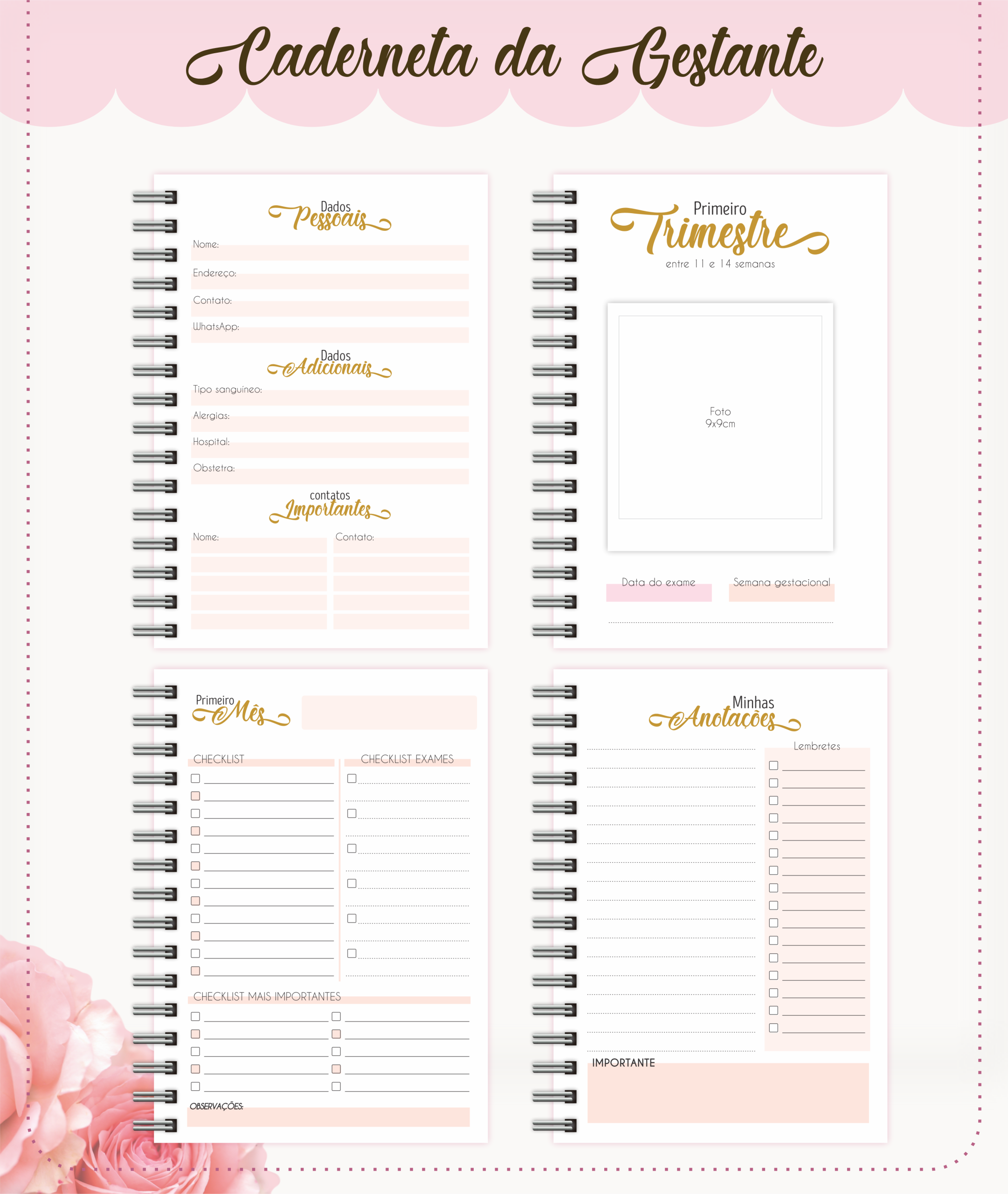 Caderneta da Gestante Personalizada (Diário de Gravidez) - Opções de Kits de Luxo com Caneca