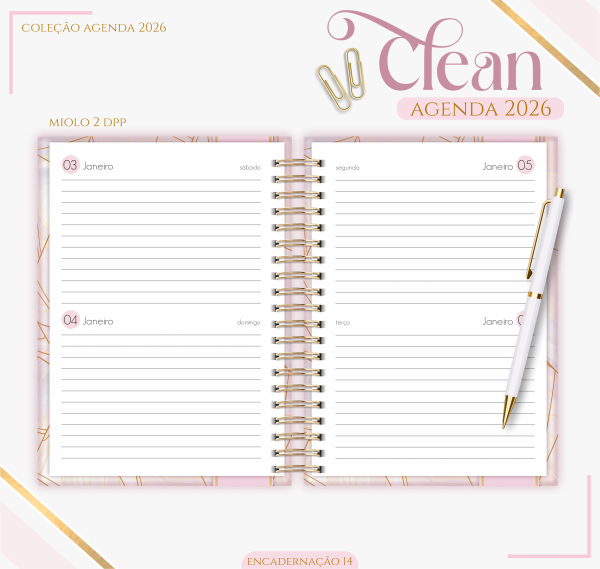 Agenda 2026 Personalizada "Coleção Clean" (Mármore Geométrico) + Brindes e Kits com Caneca