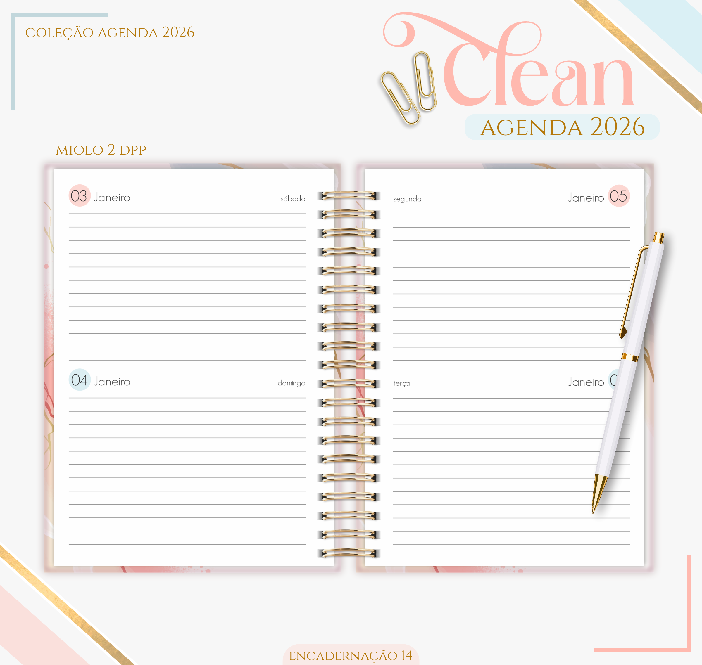Agenda 2026 Personalizada "Coleção Clean" + Brinde Marcador (Opção de Kits com Caneca)