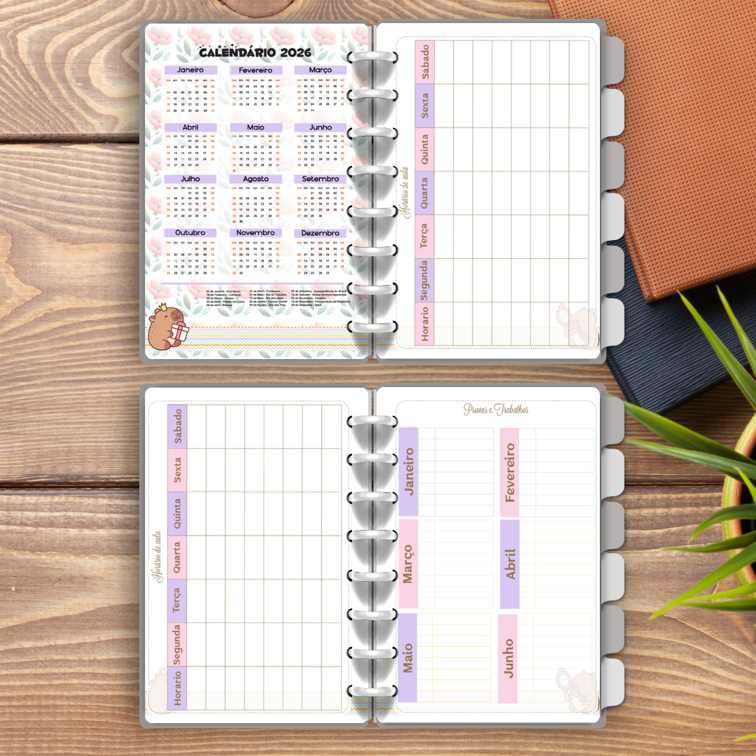 Caderno Capivara 6 Matérias (A5 ou Universitário) | Perfumado + Marcador