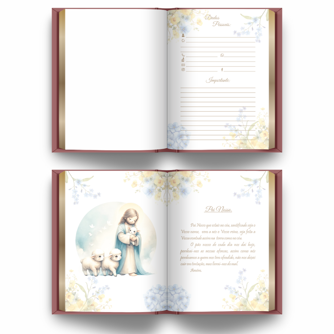 Livro de Orações Católicas Personalizado - Lembrança de Luxo para Primeira Eucaristia ou Batismo