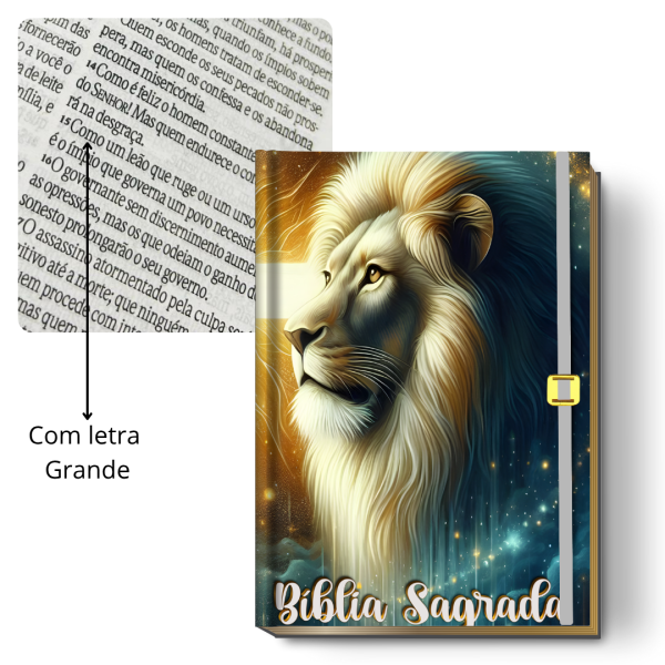 Bíblia Sagrada Letra Grande (NVI ou Católica) Personalizada | Capa Leão Celestial + Brinde | PERFUMADA