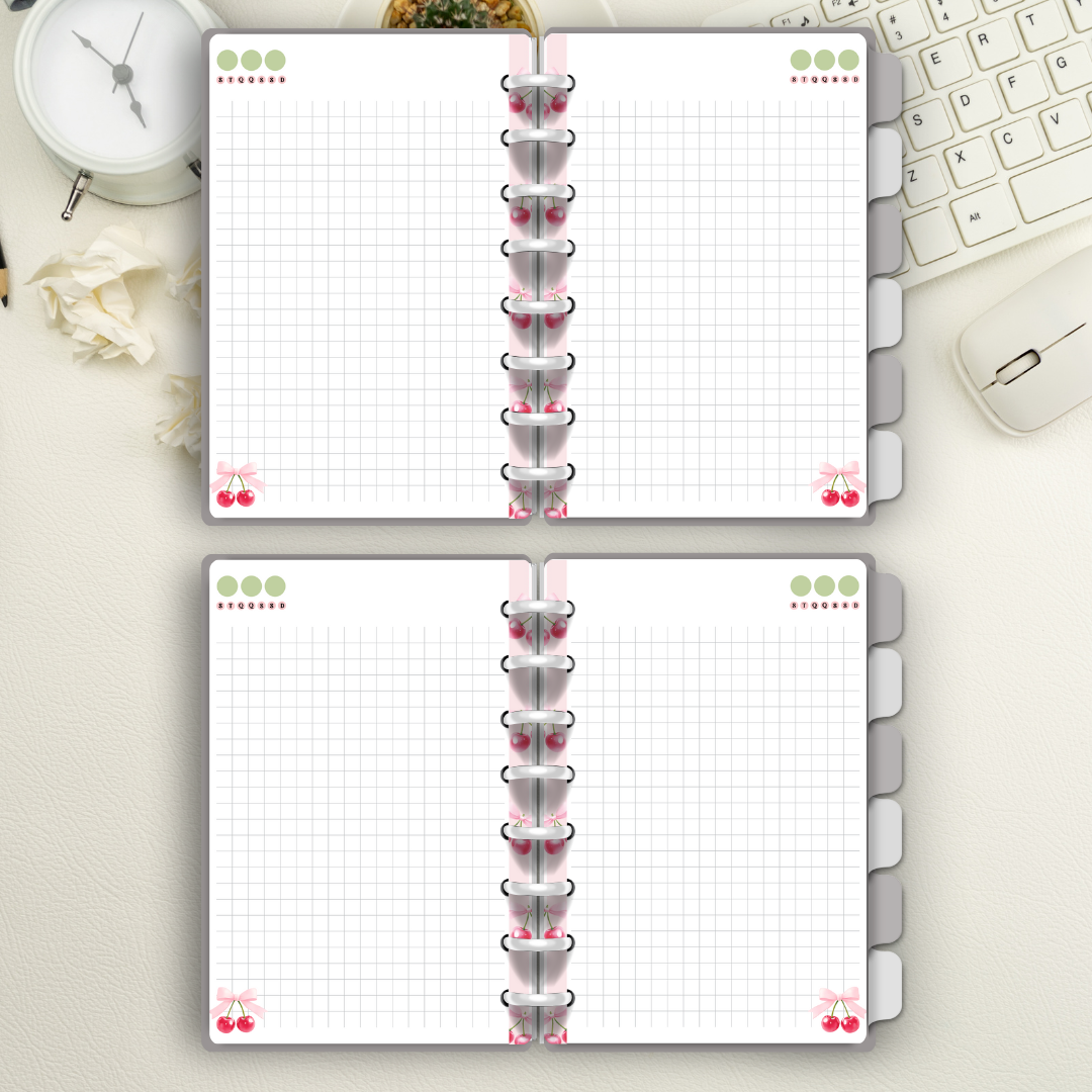 Planner Diário Permanente Personalizado "Cereja" (Holográfico) | Escolha sua Encadernação + Brindes Especiais