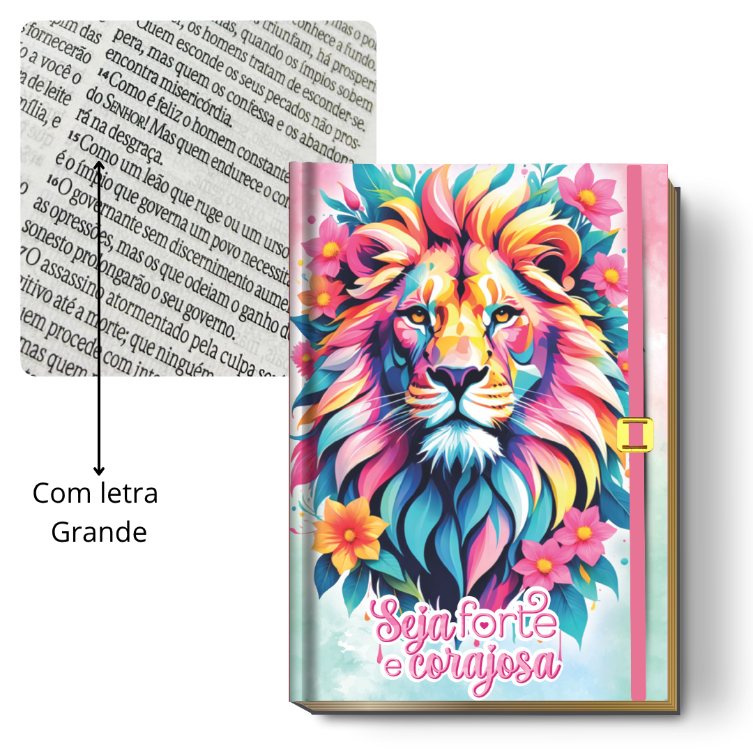 Bíblia Sagrada Letra Grande (NVI ou Católica) Personalizada | Capa "Seja Forte e Corajosa" + Brinde | PERFUMADA