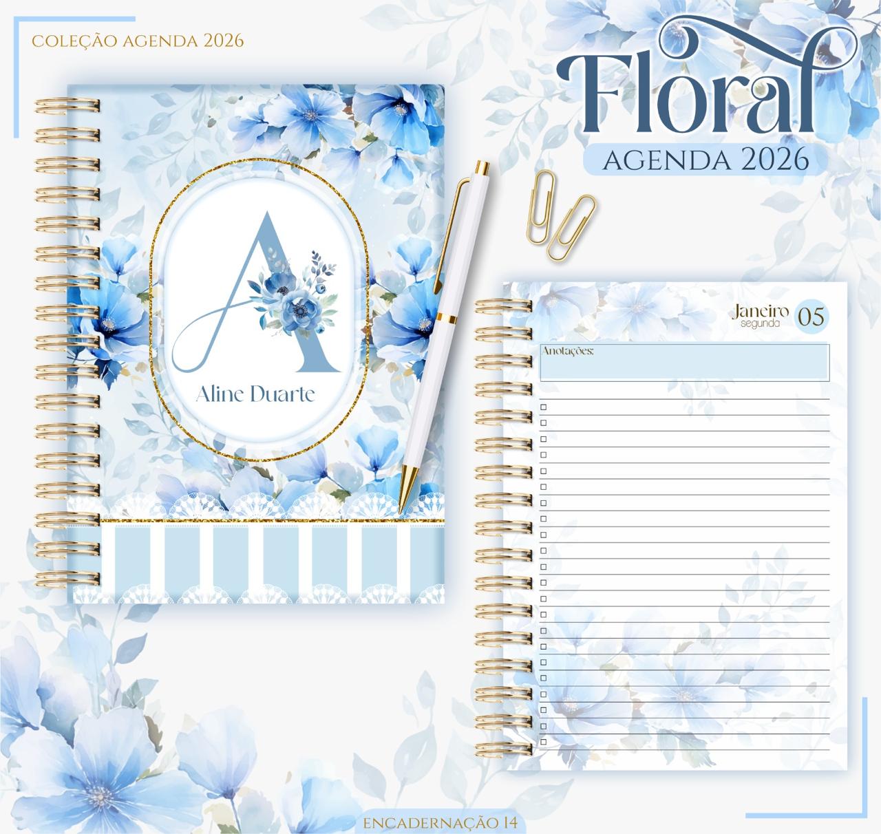 Kit Papelaria Fina de Luxo - Agenda/Planner e Bloco Personalizado com Nome (Inclui Caixa Rígida)