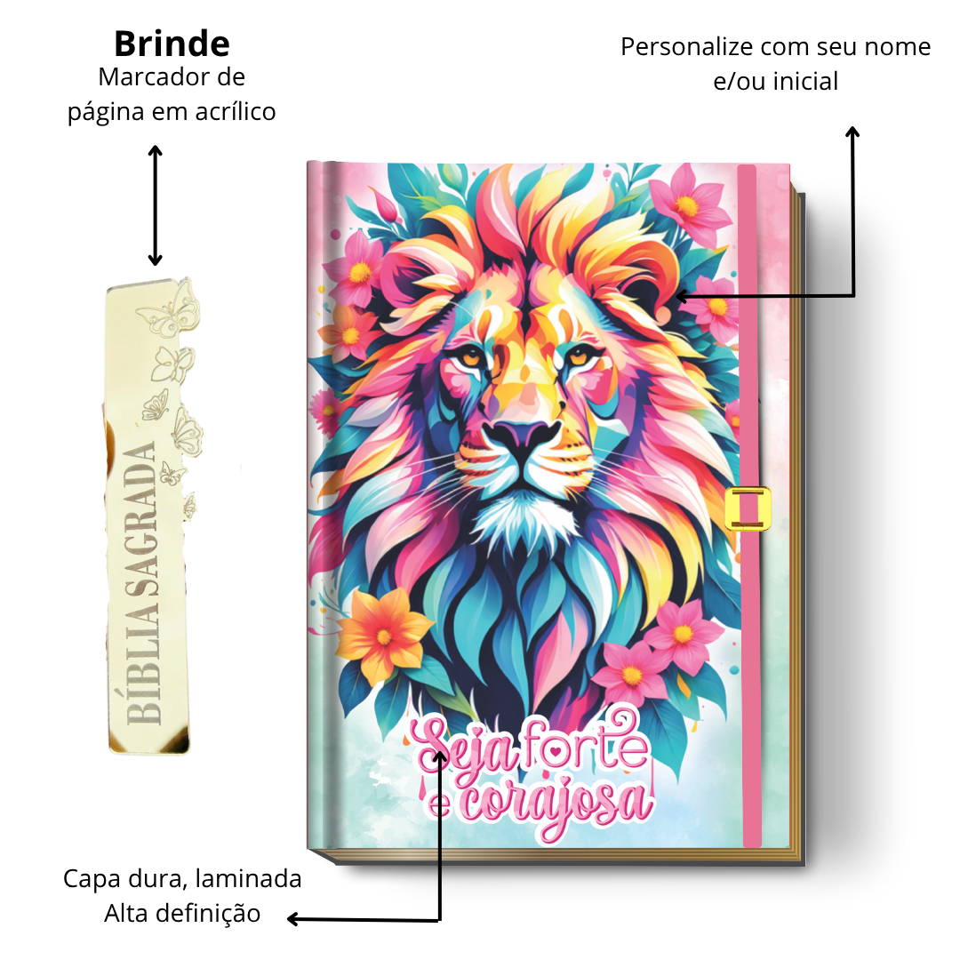Bíblia Sagrada Letra Grande (NVI ou Católica) Personalizada | Capa "Seja Forte e Corajosa" + Brinde | PERFUMADA