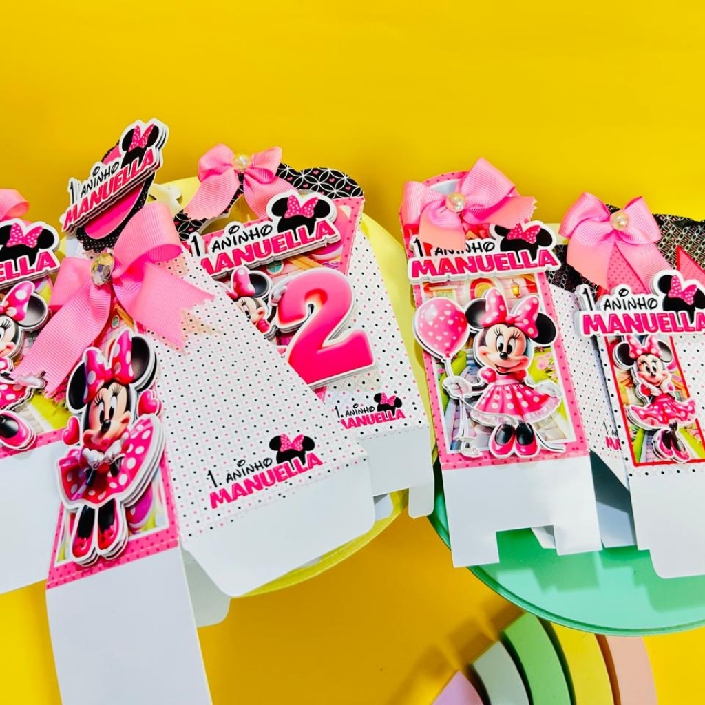 Kit festa Personalizada Minne Rosa - Pegue e Monte - já vai montado é só encaixar o fundo)