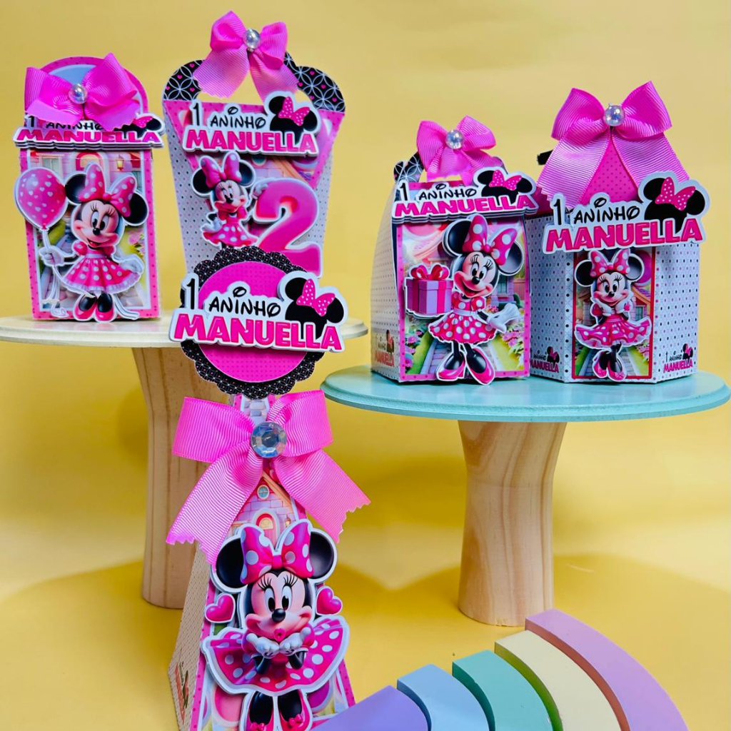 Kit festa Personalizada Minne Rosa - Pegue e Monte - já vai montado é só encaixar o fundo)