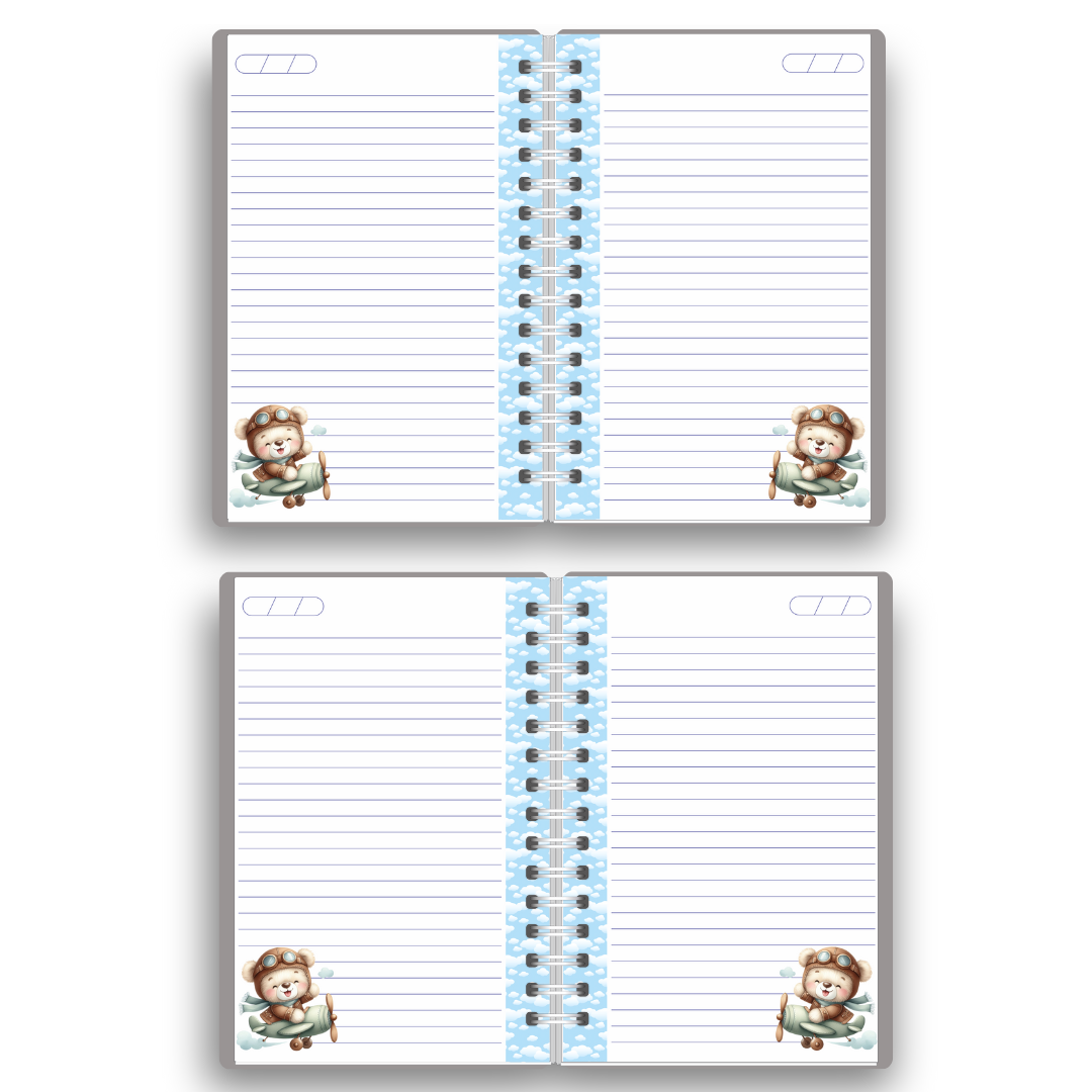 Caderneta de Vacinação Personalizada | Tema Ursinho Aviador (Encadernação Wire-o)