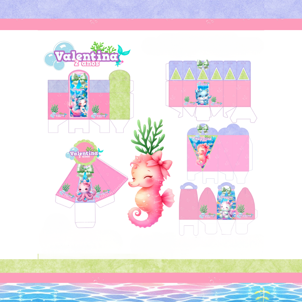 Kit festa Personalizada Fundo do Mar Menina - Pegue e Monte - já vai montado é só encaixar o fundo)