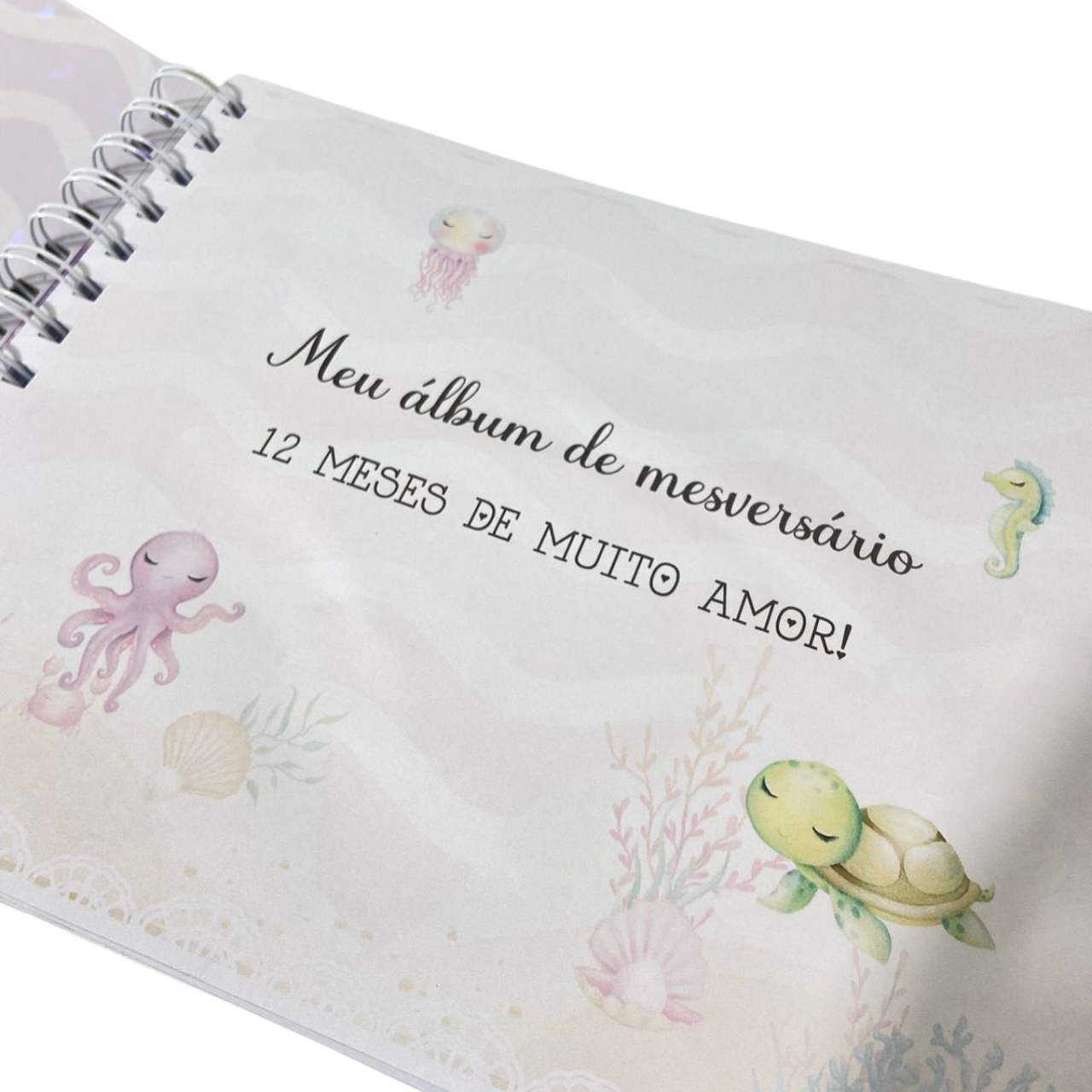 Kit livro do bebê e livro de mesversário Fundo Mar Menina