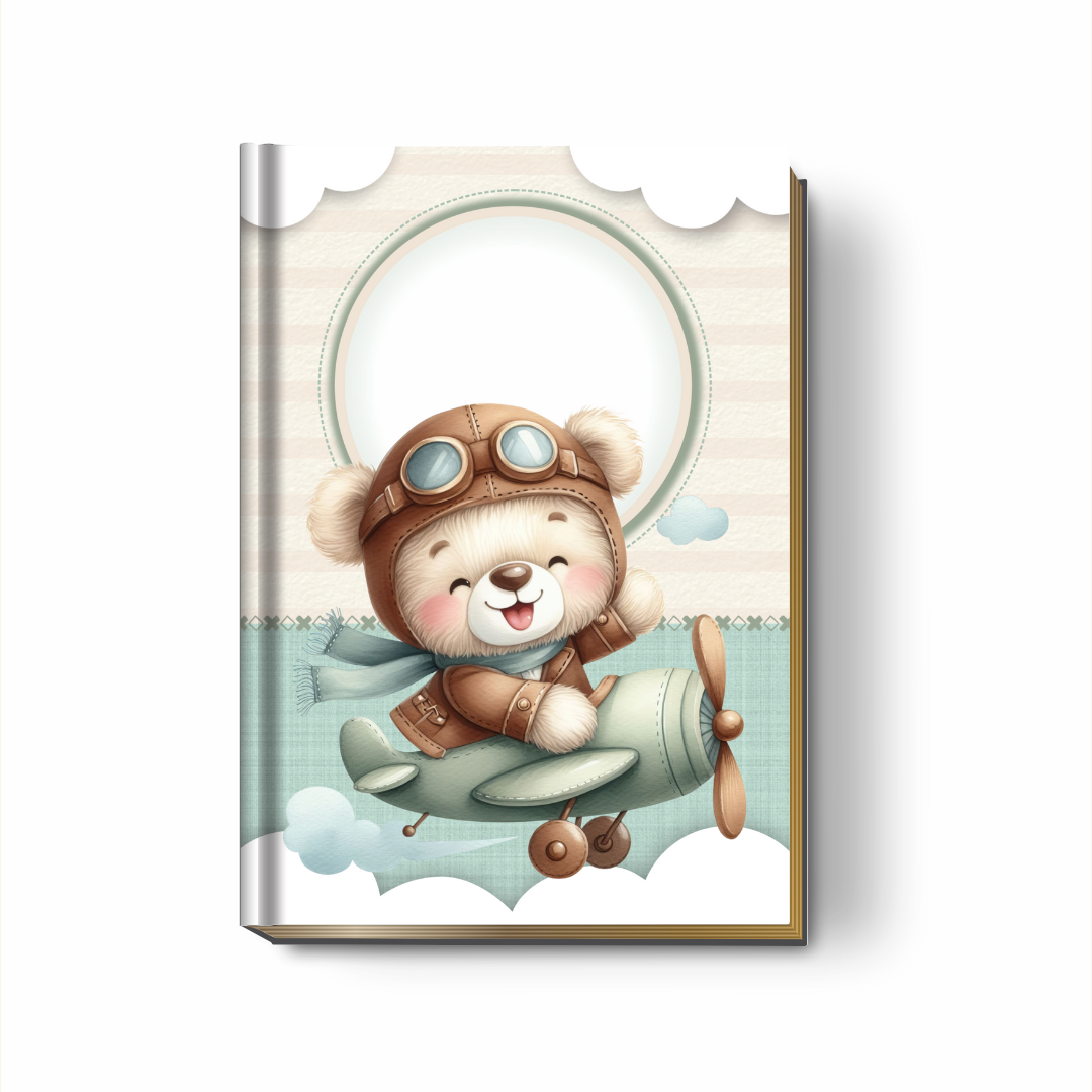 Caderneta de Vacinação Brochura (Tipo Livro) | Tema Ursinho Aviador