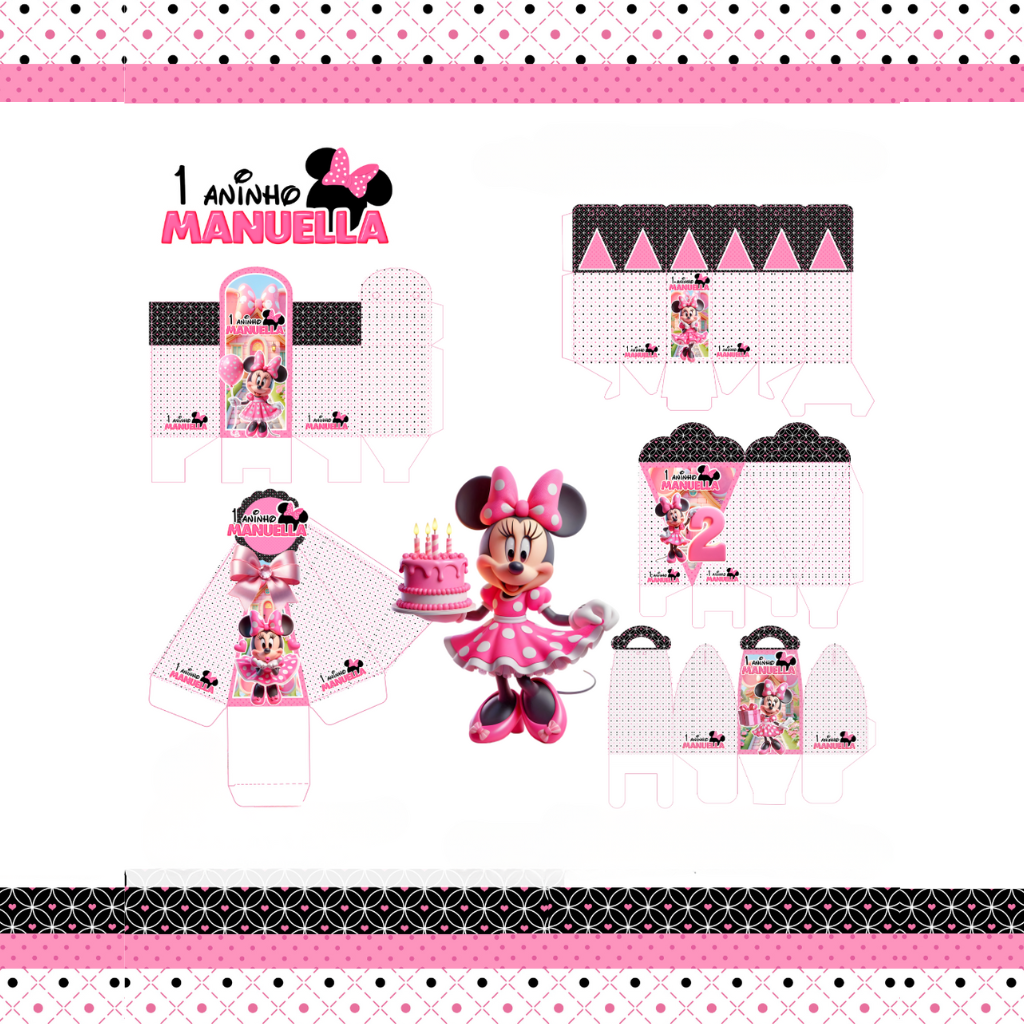 Kit festa Personalizada Minne Rosa - Pegue e Monte - já vai montado é só encaixar o fundo)
