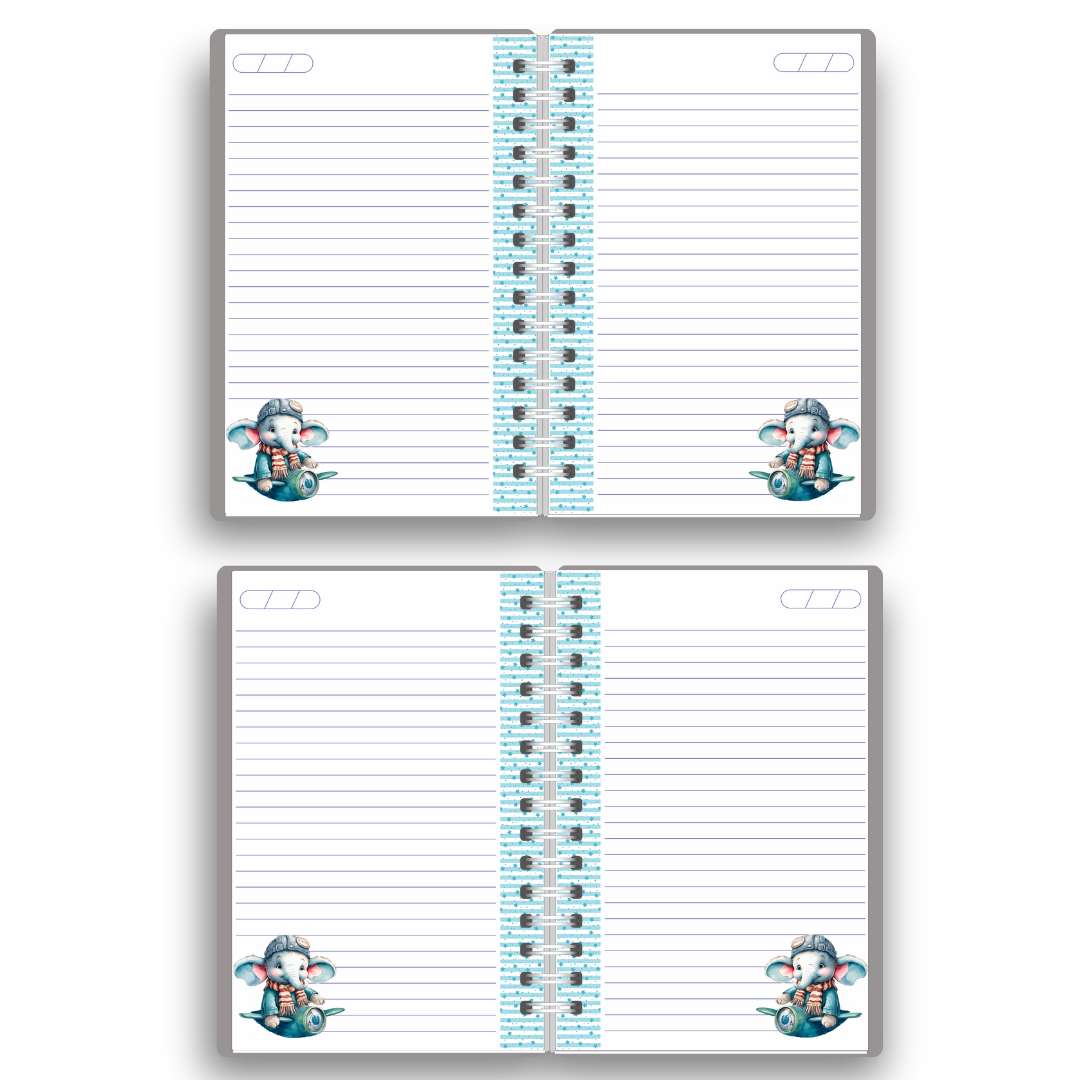 Caderneta de Vacinação Personalizada | Tema Elefantinho Aviador (Encadernação Wire-o)