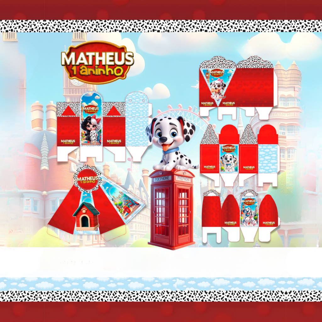 Kit festa Personalizada 101 Dálmatas - Pegue e Monte - já vai montado é só encaixar o fundo