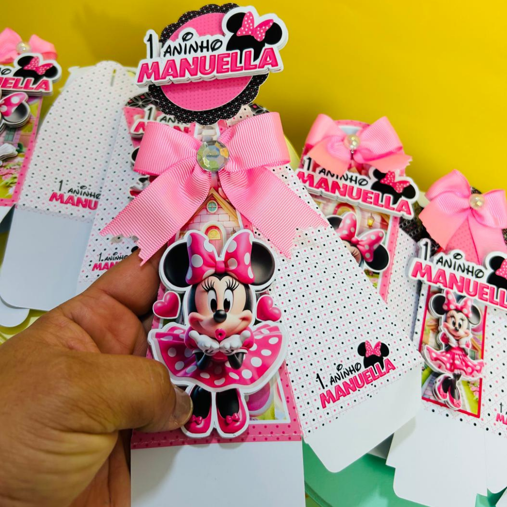 Kit festa Personalizada Minne Rosa - Pegue e Monte - já vai montado é só encaixar o fundo)